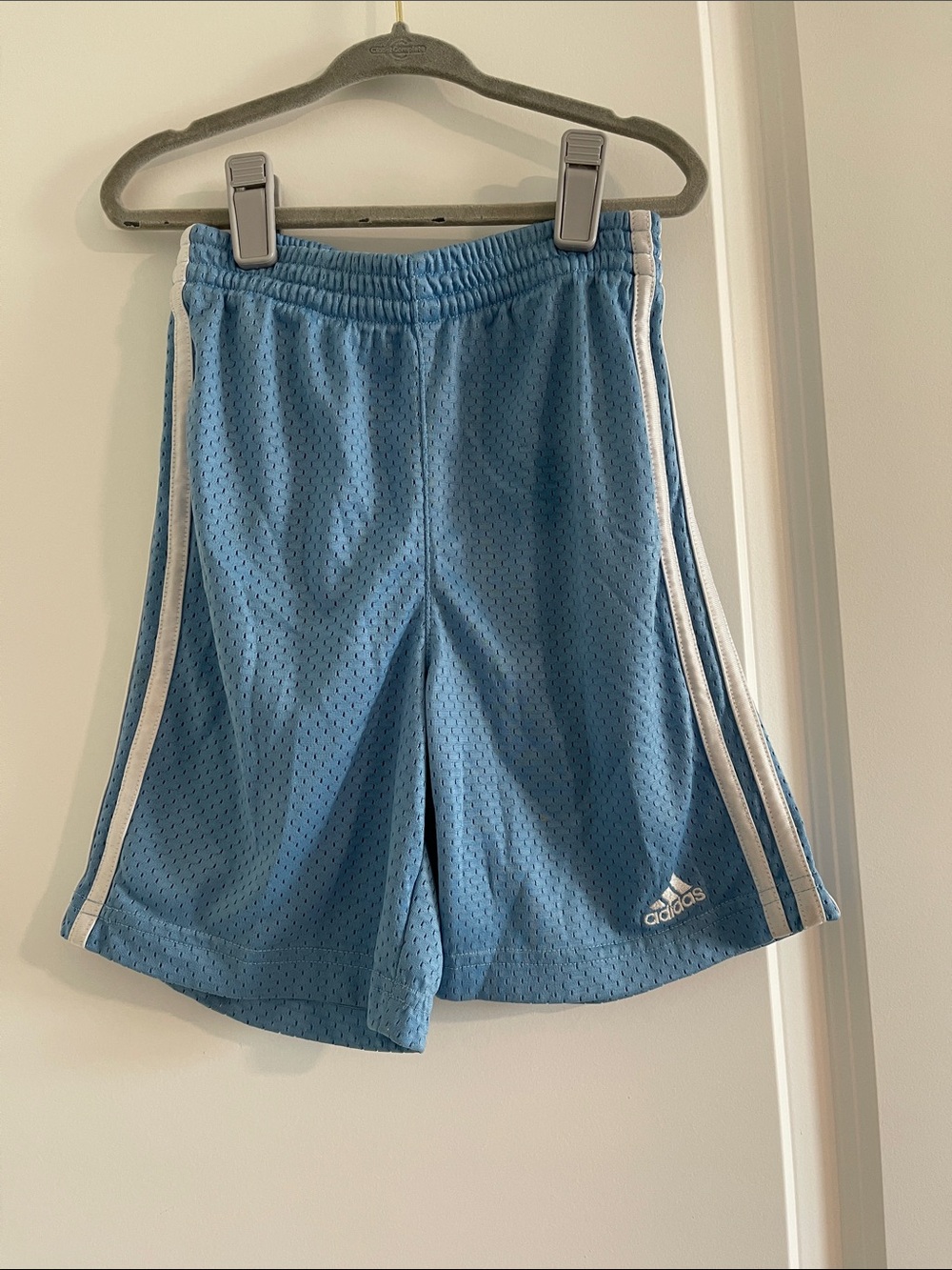 adidas Blue Mesh Athletic Shorts with White Stripes